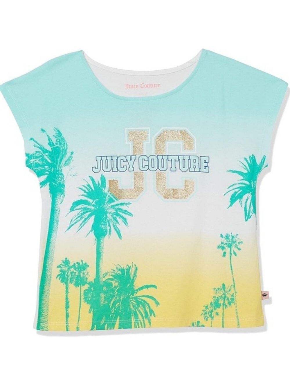 Size L 12/14 GirlsJuicy Couture Aqua Gradient Palm Short Sleeve Tee with Gold
